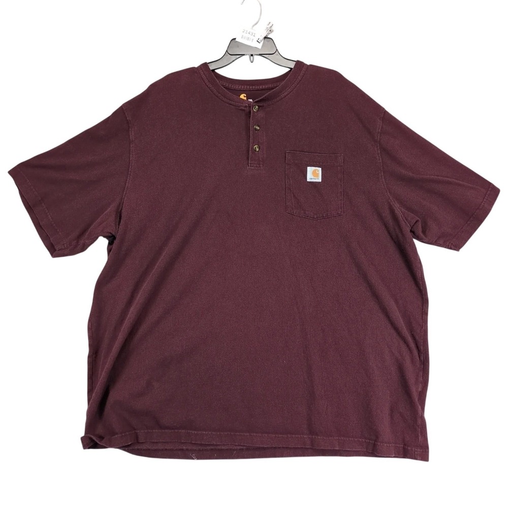 Carhartt Original Fit Burgundy Henley Shirt Mens 3XL Pocket Logo Workwear Casual